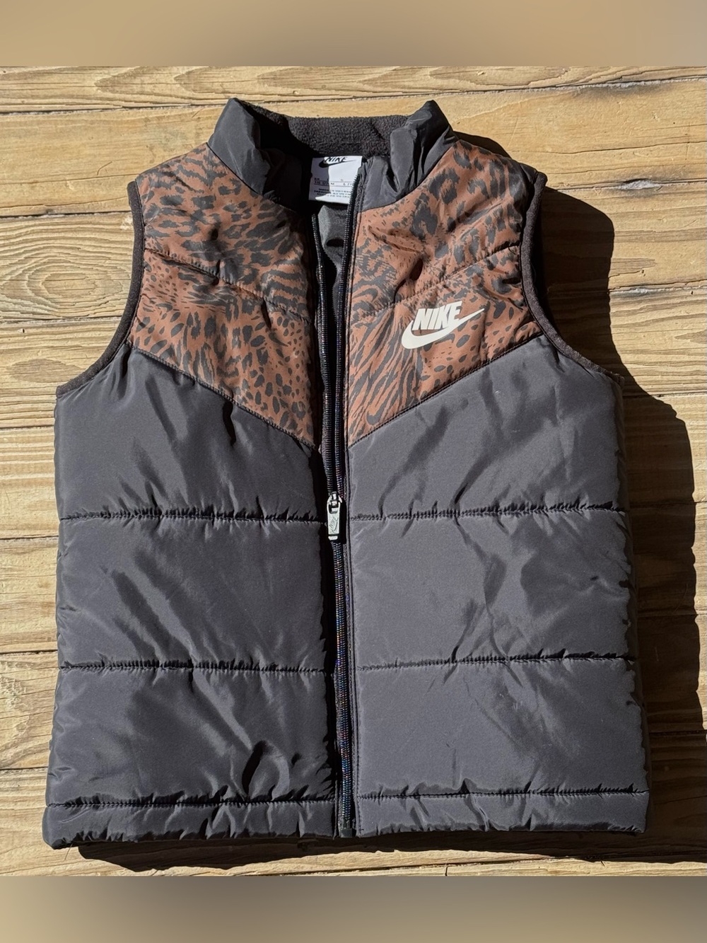 Nike Girls Brown & Black Cheetah Puffer Vest